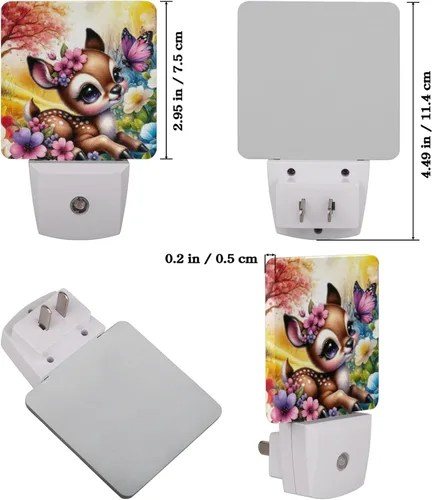 Miniatura 2 de Juego de 2 luces LED de noche con enchufe de flores y ciervos de animales, lámpara de luz nocturna con sensor automático del atardecer al amanecer