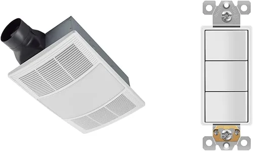 Broan-NuTone BHFLED110 PowerHeat - Extractor de baño, 110 CFM y interruptor decorativo combinado, triple paleta basculante, color blanco