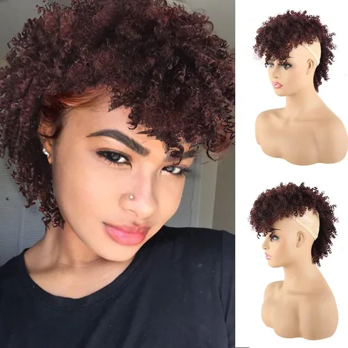 Miniatura 13 de KRSI Cola de caballo de pelo alto afro con flequillo, moño sintético rizado Mohawk Kinkys rizado cola de caballo con clip en colas de caballo