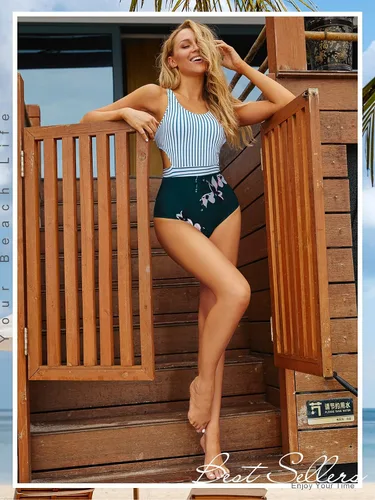 Miniatura 7 de MOLYBELL Traje de baño de una pieza para mujer de talle alto monokini estampado floral con cremallera
