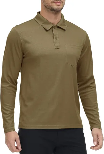 Miniatura 17 de Rdruko Polo para hombre con bolsillo de manga larga de secado rápido para golf al aire libre con cuello
