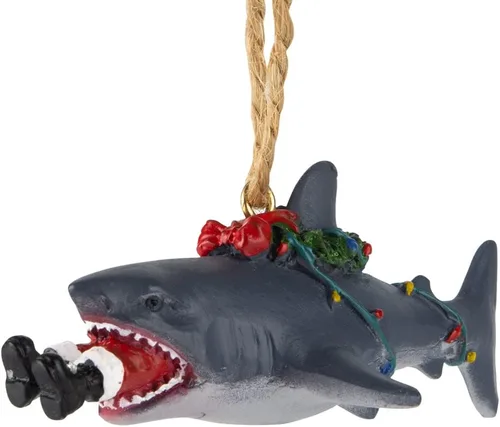 Bella Haus Christmas Shoppe Divertido Ornamento de Árbol de Navidad de 4 Pulgadas de Santa con Tiburón de Resina | Figura Decorativa | Ideal para
