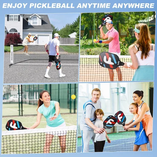 Miniatura 7 de Pickleball Net Set with 4 Fiberglass Paddles, Portable Pickleball Set with 4 Fiberglass Paddles, 6 Balls & Carry Bag, Easy Setup for Driveway
