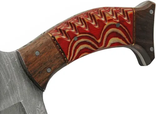 Miniatura 6 de SANZ - Cuchillo de caza de rinoceronte de Damasco de 8 pulgadas, cuchillo de campamento rojo con mango de madera, hoja de espiga completa y funda