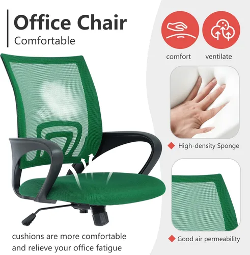 Miniatura 5 de PayLessHere Silla ergonómica para computadora de oficina, silla de escritorio económica, ajustable, cómoda, con respaldo medio, de trabajo con Verde