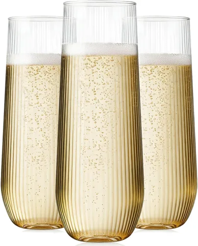 Miniatura 7 de Maaá 24 Paquete de copas de champán de plástico, 9 onzas, desechables, sin tallo, con borde dorado, copas de Mimosa para brindar, copas de cóctel