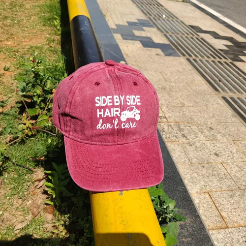 Miniatura 7 de JEKGLEY Gorra de béisbol para mujer con texto en inglés "Side by Side Hair Don't Care", ajustable, vintage, desgastada, para mujeres y hombres