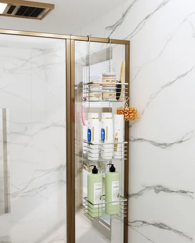 Miniatura 3 de Organizador de baño colgante pequeño de 3 niveles, organizador colgante, soporte para champú de acero inoxidable, organizador de ducha sobre
