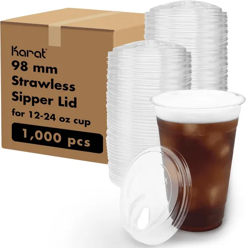 Karat C-KC626TS-SHNE - Tapa para sorbete de PET de 3.858 in para vaso de PET de 12-24 onzas, tapas para sorbos, tapas sin pajilla, 1,000 unidades