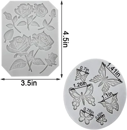 Miniatura 2 de Paquete de 3 moldes de silicona para fondant de mariposa, rosas, tallos de flores, pájaros, flores, para hacer fondant de chocolate, gelatina