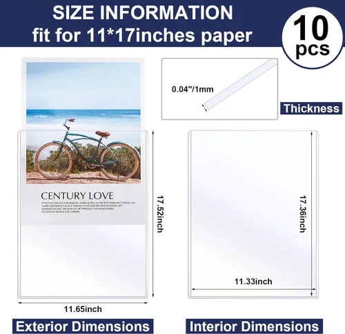 Miniatura 2 de Sintuff 10 protectores rígidos de impresión de 11 x 17 pulgadas, fundas transparentes resistentes para fotos, documentos, pósters, cómics, 10