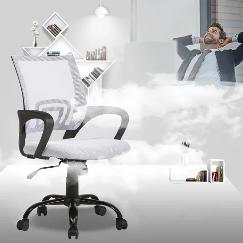 Miniatura 2 de Juego de 2 sillas ergonómicas de oficina, silla de escritorio de malla con soporte lumbar y reposabrazos, silla de escritorio ajustable para Blanco