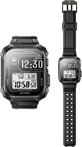 Miniatura 9 de i-Blason Correa deportiva de poliuretano termoplástico transpirable a prueba de golpes para Apple Watch 9, 8, 7 (1.772 in) con 2 fundas rígidas Negro