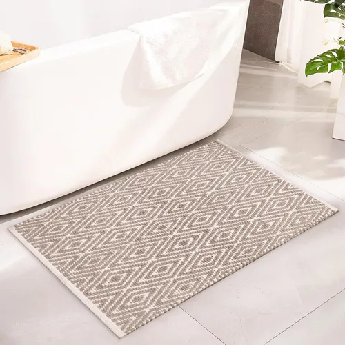 Miniatura 12 de Chardin home Alfombra de pasillo 100% algodón con diamantes de 2 x 5 pulgadas, totalmente reversible, lavable a máquina, beige grisáceo y blanco
