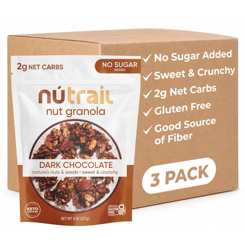 Miniatura 11 de NuTrail Cereal de granola de nuez, chocolate negro, sin azúcar añadido, keto, bajo en carbohidratos, sin gluten, sin granos, desayuno saludable, 8