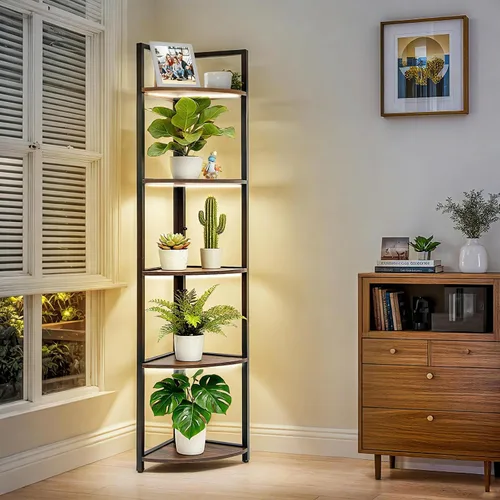 Soporte de esquina para plantas con estante de luz de crecimiento, soporte para plantas de 59 pulgadas de alto, soporte para flores de 59 pulgadas