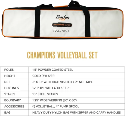 Miniatura 4 de Baden Volleyball Net Set, Volleyball Bag, Adjustable Poles, & Boundary Lines, Portable Volleyball Net for Backyard or Outdoor Activities for Men