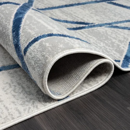 Miniatura 6 de Abani Atlas - Alfombra de área azul y gris, de 4 x 6 pies, diseño cruzado, duradera, no desprende pelusa, fácil de limpiar
