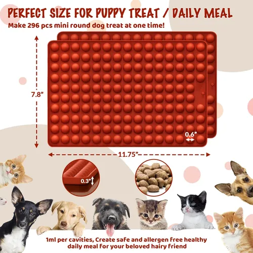 Miniatura 4 de HKNMTT Mini moldes de silicona en forma de semiesfera, 296 cavidades redondas moldes para hornear para golosinas para perros, aperitivos, dulces