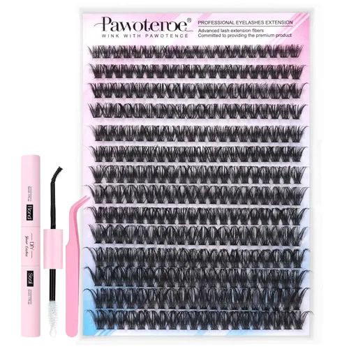 Miniatura 33 de Extensiones de pestañas Pawotence, racimos de 280 piezas, pestañas individuales en racimo, extensiones de pestañas 50D, mezcla de 9-16 mm, racimos