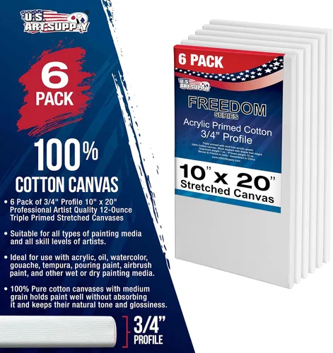 Miniatura 2 de U.S. Art Supply Lienzos estirados de 10 x 20 pulgadas para pintar, imprimado triple de 12 onzas, paquete de 6 unidades, perfil blanco en blanco