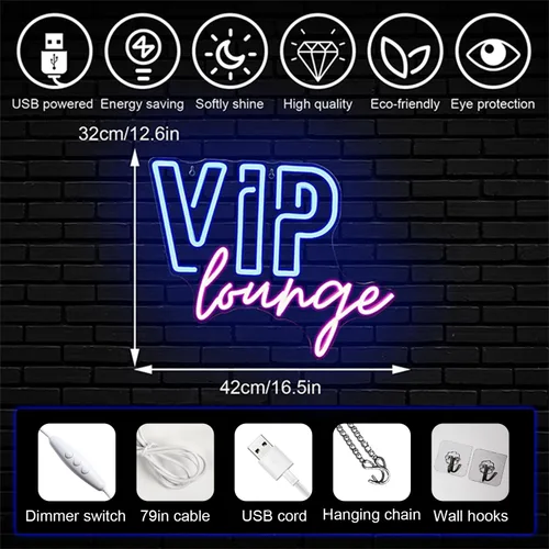 Miniatura 2 de Horseneon VIP Lounge - Letreros de neón para decoración de pared, letreros de luces de neón VIP para decoración de habitación, letrero de luz LED