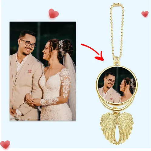 Miniatura 4 de PiercingJ Adorno Colgante Personalizado con Foto para Espejo Retrovisor de Coche, Adorno Colgante de Coche con Imagen a Doble Cara, Grabado de Alas