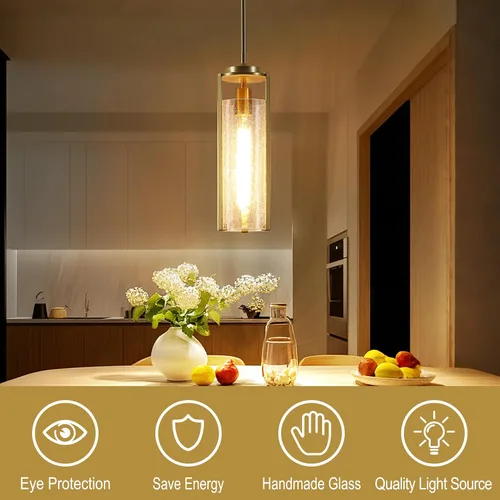 Miniatura 8 de Untrammelife Lámpara colgante moderna dorada, lámpara colgante de cristal agrietado de 14 pulgadas de alto, 1 lámpara de techo de latón cepillado