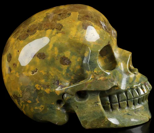 Miniatura 4 de Skullis Calavera de cristal de jaspe oceánico, escultura de arte fino de piedras preciosas talladas a mano, estatua de piedra curativa de Reiki.3208