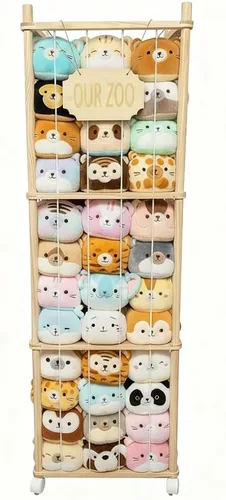 Almacenamiento de animales de peluche de madera vertical extra grande de pie tapado osito de peluche nuestro zoológico organizador de juguetes