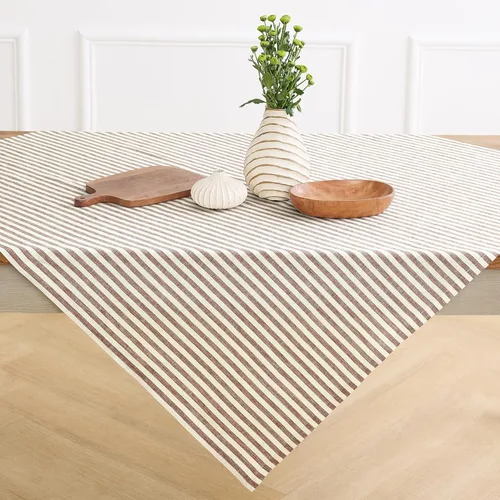 Miniatura 52 de Solino Home Mantel de lino a rayas de 52 x 52 pulgadas, mantel cuadrado 100% lino puro natural y blanco, diseño de rayas Amalfi, lavable a máquina