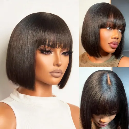 Miniatura 31 de Luvme Hair - Peluca Bob de encaje frontal con bordes rizados 4C, 10 pulgadas, cabello humano lacio tipo afro, sin pegamento, con separación profunda