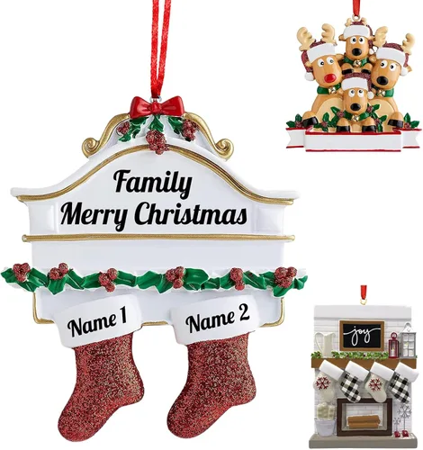 Miniatura 20 de Adornos de Navidad personalizados 2025, repisa de chimenea, familia de 2/3/4/5/6 nombres de miembros de la familia Joy para decoraciones de árbol