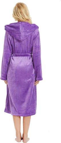 Miniatura 2 de HEARTNICE Bata de forro polar con capucha para mujer, bata de baño suave para mujer, bonito abrigo largo para casa