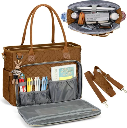 Miniatura 23 de RAINSMORE Bolsa de mano para profesores, bolsa de computadora portátil de 15.6 pulgadas para mujer, bolsas de trabajo, bolsa de enfermera, bolsa