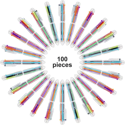 Miniatura 6 de Paquete de 100 bolígrafos multicolor 6 en 1 de 0.020 in, 6 colores transparentes de barril retráctil, para oficina, suministros escolares, regalo