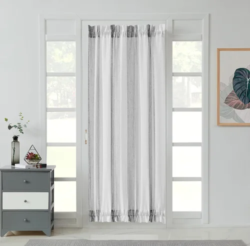 Miniatura 23 de Central Park Cortinas Transparentes de Rayas Beige y Blancas Estilo Granja de Lino Bouclé, Pares de Paneles de Cortina de Ventana Tejidos con Hilo