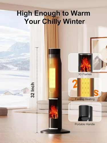 Miniatura 6 de Uthfy Calentador de espacio de 32 pulgadas para habitación grande, calentadores eléctricos portátiles de torre de 1500 W para uso en interiores