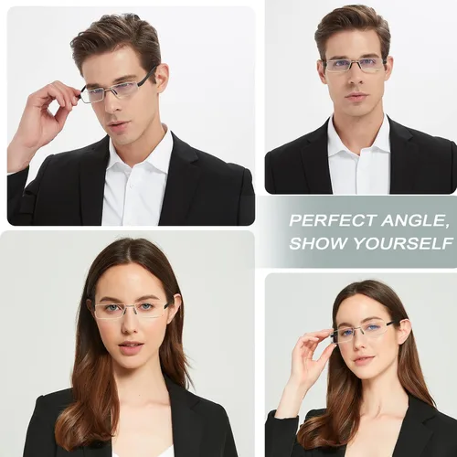 Miniatura 6 de EYEURL Lentes de lectura para computadora de medio borde para hombres y mujeres, lentes de óptica fina con bloqueo de luz azul +0.0
