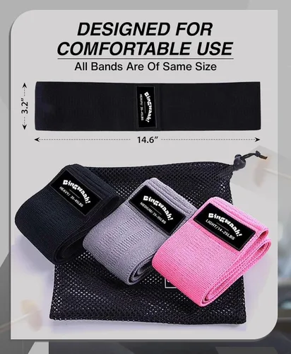 Miniatura 8 de Bingwaah Loop Resistance Exercise Bands – Fabric & Elastic Sets of Exercise Bands for Strength Training - Rehab, Yoga, Pilates & Home Workout with