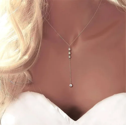 Miniatura 8 de Metzakka Handmade Sterling Silver Lariat Necklace, Simulated Diamond Dainty Drop Y Chain Necklace for Women