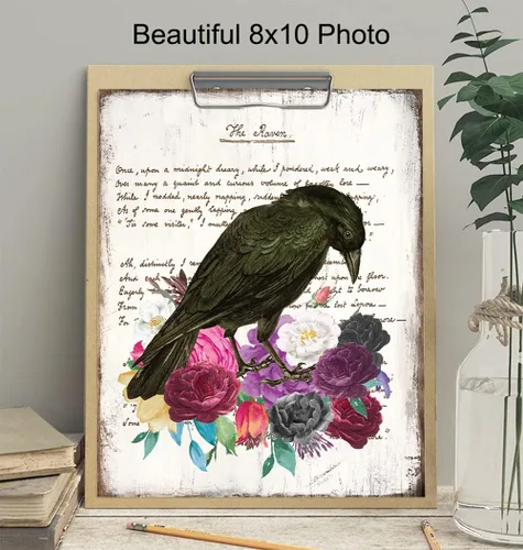 Miniatura 3 de The Raven Edgar Allan Poe Decor – Regalo para medieval, gótico, Wicca, Wiccano, brujería, abanico oculto, mujer, arte de pared gótico – Póster