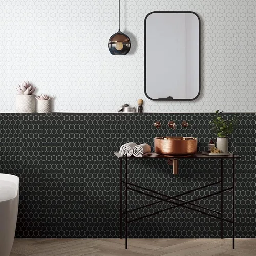Miniatura 7 de Protector contra salpicaduras de 10 hojas hexagonales para despegar y pegar, 11.42" x 11.42" mosaico de mármol autoadhesivo de panal blanco