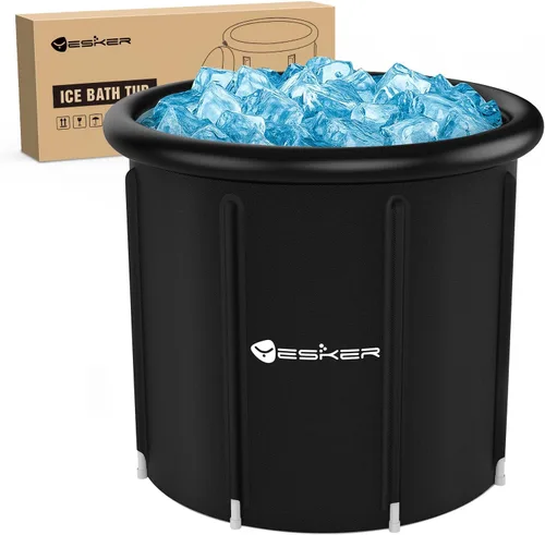 Yesker Bañera de Baño de Hielo de 126 Galones con Anillo de Aire, Bañera de Inmersión Fría Portátil Multicapa con Tapa para Atletas, Plegable e