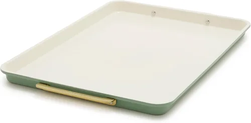 GreenPan Bakeware - Bandeja para hornear de media hoja de 13"x18", bandeja para hornear de cerámica antiadherente, libre de PFAS y BPA, asas Verde