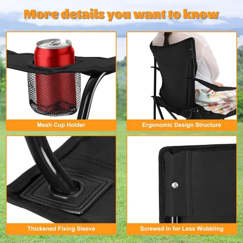 Miniatura 4 de HaSteeL Paquete de 4 sillas de campamento, sillas plegables de gran tamaño con portavasos para adultos, silla portátil y bolsa de transporte