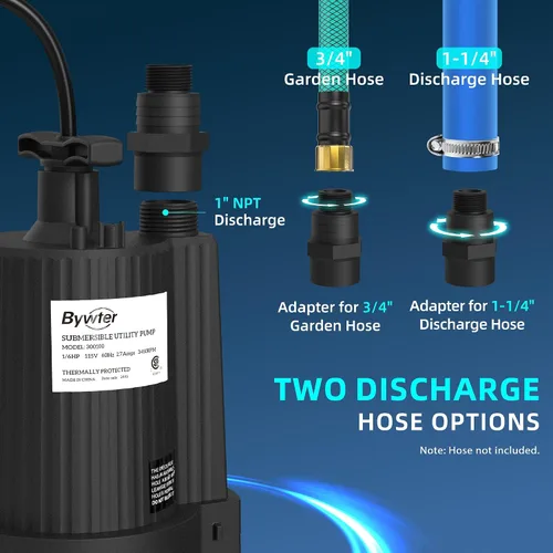 Miniatura 7 de Bomba de agua sumergible de 1/6 HP, bomba de sumidero de 1500 GPH con carcasa termoplástica, bomba de agua eléctrica portátil de 115 V con cable