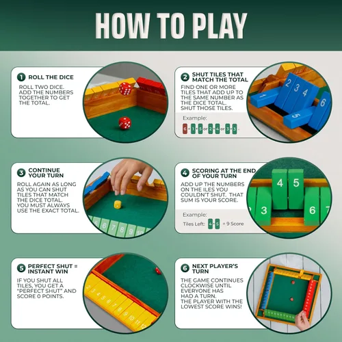 Miniatura 3 de Shut The Box Game Tablero de madera para 4 jugadores, juego de 14 pulgadas, 12 números para adultos y niños, ideal para noche