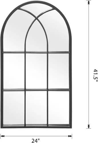 Miniatura 2 de OGCAU Espejo para montar en la pared, espejo de pared arqueado de 24 x 42 pulgadas, estilo rústico en forma de ventana arqueada con marco de hierro