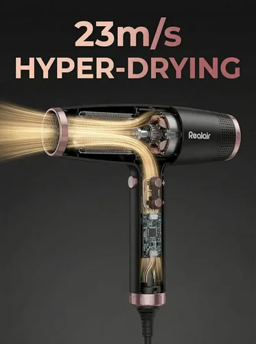 Miniatura 5 de Secador de pelo iónico profesional Realair® con difusor • Secador de iones negativos • Adecuado para todo tipo de cabello • Control inteligente